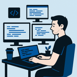 Illustration d'un programmeur en plein développement